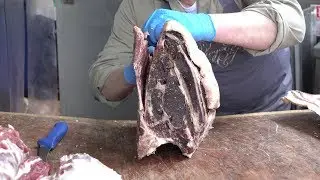 Meat Cutting Skills. London Butchers on the Street Markets. Street Food