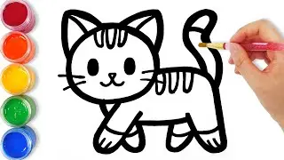 Let's learn to glitter Cat drawing and coloring for kids | TOBiART
