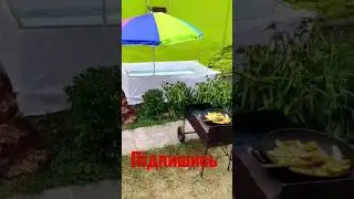 Картошка Жареная На Мангале,- Hot potatoes on mangala Біля саморобного Басейна #shorts #home