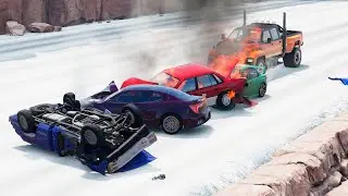 BeamNG.Drive &ndash; Winter Car Pileup Crashes (Snow Covered Streets)