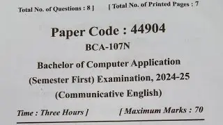 BCA (Semester First) (Communicative English) Question Paper 2024&ndash;25 #mjpru #bca #paperadda