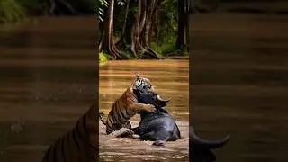 Tiger attack buffalo #tiger #tigerattack #buffalo #animals #wildlife #shorts