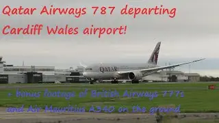 Qatar Airways 787 departing Cardiff Wales airport.
