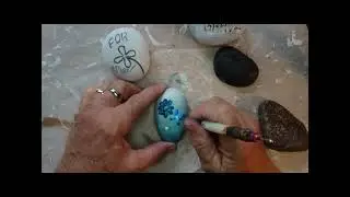 Easy Rock Painting Ideas - Blue Flower Rock - Down-a-Piece Acrylics