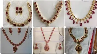red stones short necklaces designs collections//new designs gold necklace with weight.