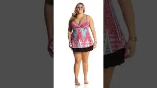 Kenneth Cole Reaction Plus Size Riviera Stripe Underwire Long Tankini Top | SwimOutlet.com