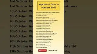 Important Days in October 2025 #shorts #ytshorts #october #gk