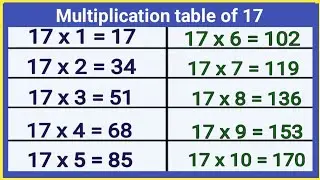 Table of 17, multiplication table of 17, table song in English,pahada