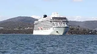 Cruise ship turning to head down the Derwent River, Hobart, Tasmania