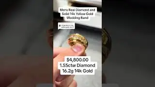 Real Diamond & Solid 14K Yellow Gold Men's Wedding Band #goldrings #diamondring #diamondband
