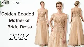 Golden A Line Beaded Mother of The Bride Dress | Mother of Bride Dress 2023 | Wedtrend