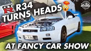 PERFECT Nissan Skyline R34 GTR V-Spec CRASHING a Fancy Car Show