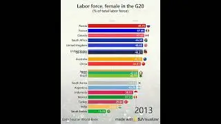 Labor force, female (% of total labor force) in the G20