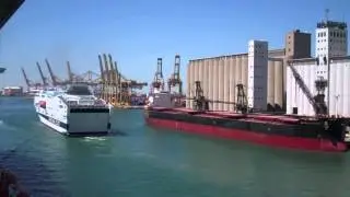 Grandi Navi Veloci 'Excellent' Leaving the Port of Barcelona (time lapse), Spain - 11th July, 2014