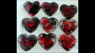 Epoxy Resin, Black,Watermelon Red and White Hearts. By Kathie, Australia Art Dreaming