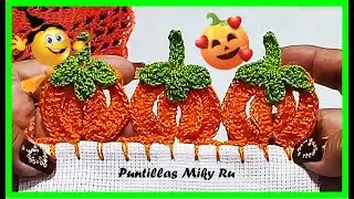 Simpáticas y rapidísimas calabacitas de halloween, puntilla No. 354 - Miky Ru.