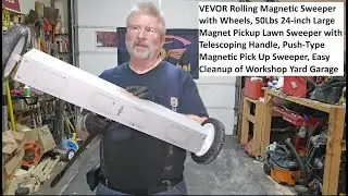 VEVOR Rolling Magnetic Sweeper with Wheels, 50Lbs 24-inch Large Magnet Pickup w/ Telescoping Handle