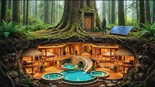 Building Tree House on a High Cliff Above a Waterfall (ASMR)