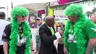 Kaplan Mobray interviews fans at Super Bowl LIX in New Orleans, Louisiana