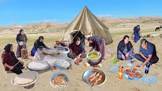 Mix of IRAN Rural Dish from Organic Chicken, Zucchini, Lamb Broth, Gemneh to Two types of bread