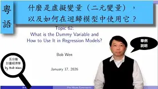【Cantonese粵語】乜嘢係虛擬變量（二元變量），同點樣喺迴歸模型入面使用佢？｜五分鐘計量經濟學（計量經濟學輔導）第六十二集