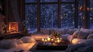 🏡Lonely Winter Night in a Wooden Cabin | Gentle Snowfall & Crackling Fireplace Sounds | ⏳ 3 Hours