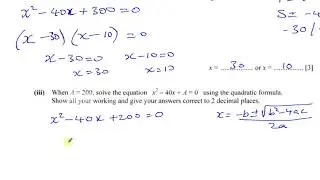 0580/04/SP/20 (IGCSE) 2020 Specimen Paper 4 Q5a Constructing Quadratic Equations