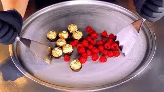 ASMR - Raspberry & Rocher Ice Cream Rolls | oddly satisfying Ferrero Chocolate and Raspberries Food