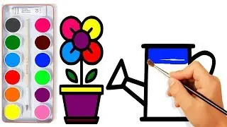 Flower and water Bottle Coloring Pages For Kids | Learn Colors