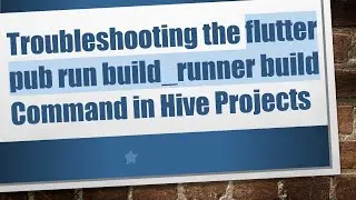 Troubleshooting the flutter pub run build_runner build Command in Hive Projects