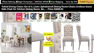 Tufted Dining Chairs Set of 4 - Linen Upholstered Armless Kitchen & Dining Chairs #DiningChairs