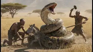 Tiny Hominids Saved a zebra foal from a Giant Python Near Falling Rocks