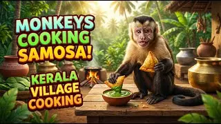 Monkeys Making Traditional Samosa and Green Chutney in Kerala Village 🍽️🐒 (Epic Cooking Shorts)