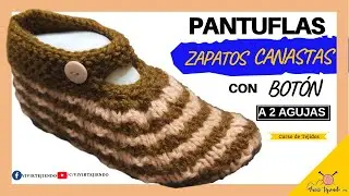 ✅ Tejidos a Dos AGUJAS 🌈 Como Tejer Pantuflas Zapatos Canastas a Dos Agujas con Punto Saltadito