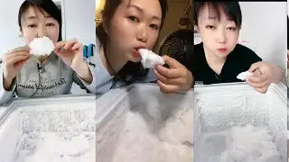 HER FREEZERFROST ASMR EATING/CRUNCHY WHITE ICE ASMR#snoweating #freezerfrosteating #makanes #iceasmr