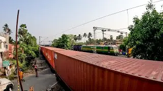 Perfect Train Crossing Fully Loaded Freight Trains Crossing at Busy Rail Gate