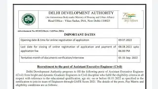 Delhi Development Authority released vacancy for AEE post | DDA Recruitment 2022 | Jobs 2022