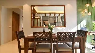 Contemporary Indian theme dining, Luxury 3 BHK apartment interior, Bangalore