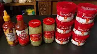 $5 prepper pantry food haul for long term storage, disaster preparedness on a low income budget 