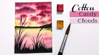 STEP BY STEP Pink cotton sky watercolor painting tutorial » How to paint cotton candy clouds EASY