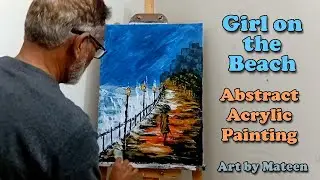 Girl on the beach | Abstract Acrylic Painting | Technique for Beginners | Step by step | Time lapse