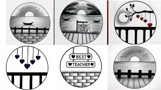 Easy 6 Circle Scenery Drawing Ideas / Pencil Drawing / Circle Drawing Scenery / Nature Landscaperaw