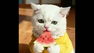 The cute little kitten is eating watermelon！#shorts