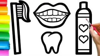 Toothbrush, Toothpaste and Tooth drawing, Painting and Coloring for kids and toddlers दांतो का चित्र
