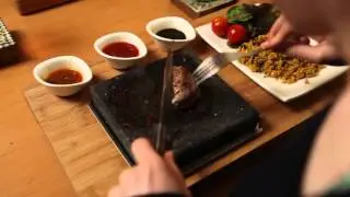 Black Rock Grill Steak on a Stone Set By Black Rock Grill, table top hot rock dining at home