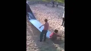 Edward and kids on slide at telford