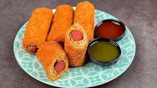 Cheesy Fried Hot Dog Bread Rolls | Perfect Party Snacks | Bread Roll Hot Dogs Recipe | Corner Cooks