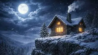 Cozy Stone House in a Winter Storm | Full Moon Night Ambience #asmr