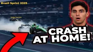 Gabriel Bortoleto Crash Brazil Sprint 2025 | F1 Brazil GP Spin Crash & Hadjar Overtake Reaction