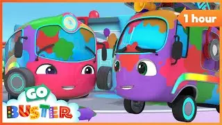 Car Wash Time! 🌈🧼 | 1 Hour Colorful Adventure | Go Buster - Bus Cartoons & Kids Stories